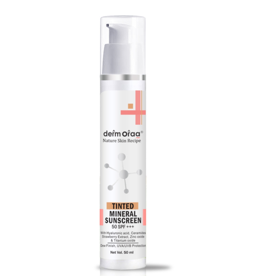 Nature Skin Recipe Tinted Mineral Sunscreen SPF 50+++ | Hyaluronic Acid, Ceramide & Strawberry Extract | Broad Spectrum UVA/UVB Protection | Dew Finish | 50 ml